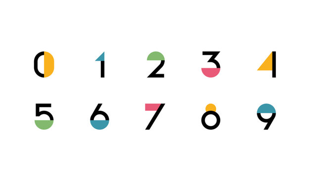 Geometric Bauhaus Style Number Set with Colorful Modern Typography and Abstract Shapes