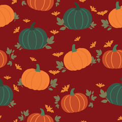 Seamless pattern with pumpkins vector illustration, hand drawn design Thanksgiving Day. Halloween 
