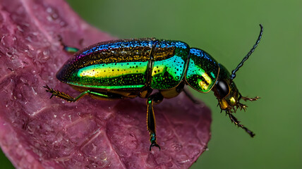 Macro shot of a colorful jewel beetle with metallic reflections