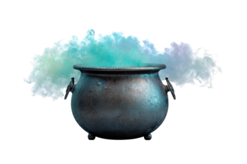 Ancient Witch's Cauldron Emitting Colorful Magical Smoke and Mystery