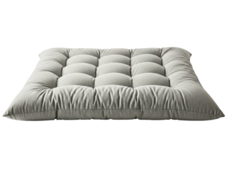 Comfortable gray fabric seat cushion with a tufted design on a transparent background