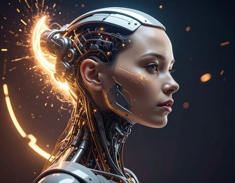 Cybernetic woman profile, futuristic - Powered by Adobe