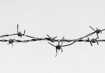 Close-up of barbed wire against a plain white background