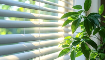 Open Concept Office Animation Sunlight Through Blinds, Green Plant, Fresh Start, Morning Light, Window View