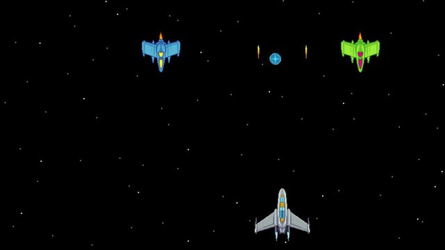 Seamlessly looping pixel art animation of an intense retro arcade space battle. Features player and enemy ships, laser fire, and explosions against a scrolling starfield.
