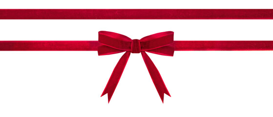 Red velvet ribbon bow isolated..Christmas gift decor.