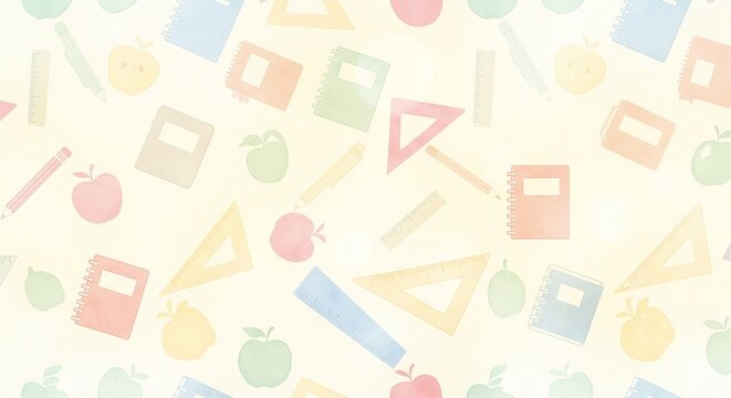 Colorful back to school pattern with apples notebooks and rulers perfect for educational projects and websites - Powered by Adobe