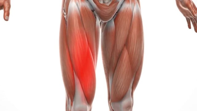 Quadriceps thigh muscle injury showing a painful strain in the vastus lateralis a medical anatomy illustration of a common leg trauma for sports medicine