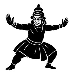 Obraz premium Kathakali Dance Silhouette Vector Traditional Indian Classical Performance Illustration