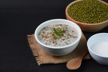 Traditional Indonesian mung bean porridge dessert with coconut milk	
