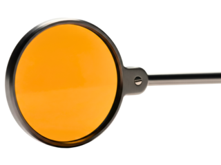 Vintage style monocle with an orange lens and metal frame on a transparent background