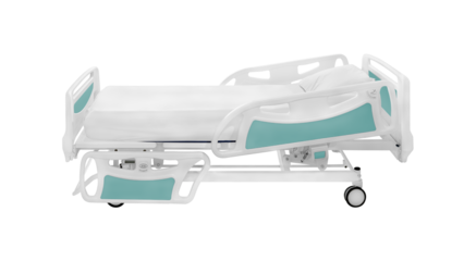 Side view Green and white Modern Hospital bed isolated