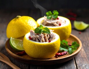 Citrus halves filled with tuna