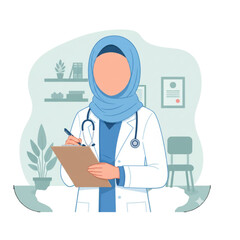 Illustration of a Muslim Doctor Wearing a Hijab