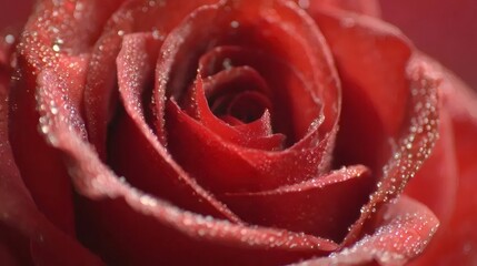 輝く露が付いた赤いバラのクローズアップ