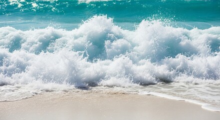 Fototapeta premium Ocean waves crashing on a sandy beach representing power serenity and the beauty of nature