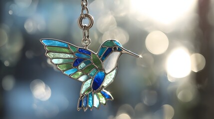 Stained Glass Hummingbird Keychain Illustration