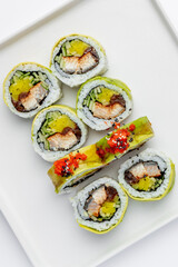 Sushi roll close up on a white background isolated