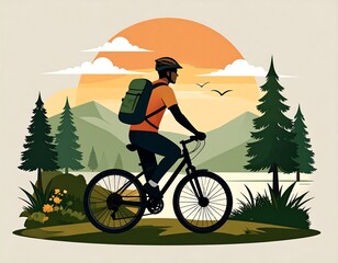 Cyclist enjoying scenic mountain bike ride at sunset