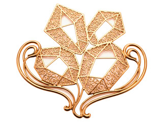 Golden art nouveau element with four filigree diamonds on a transparent background