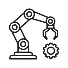 Robotic Arm with Gear Line Icon, Industrial Manufacturing and Automation Technology Vector Symbol
