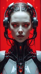 Cyberpunk woman with glowing red eyes