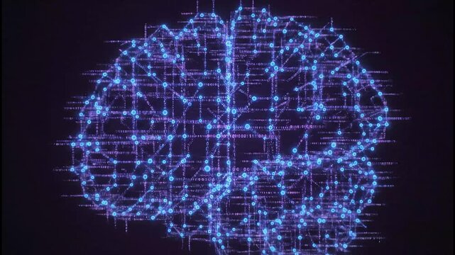 Dynamic digital network with glowing binary code and abstract data flow creates futuristic technology concept