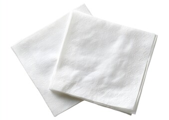 Two square white paper napkins layered atop each other, isolated on a white background