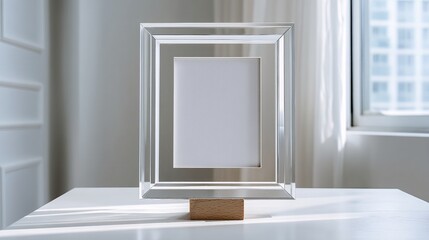 Minimalist Desk Mockup with Blank Frame and Plant