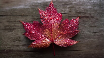 Red Maple Leaf with Water Droplets