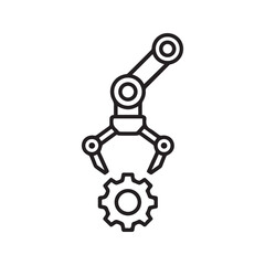 Robotic Arm with Gear Line Icon, Industrial Manufacturing and Automation Technology Vector Symbol
