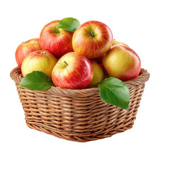 Freshly picked red and yellow apples in a rustic woven basket