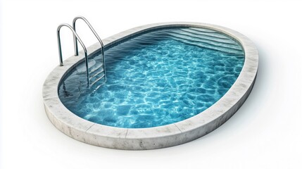 Overhead view of a classic oval-shaped backyard swimming pool, isolated on white background