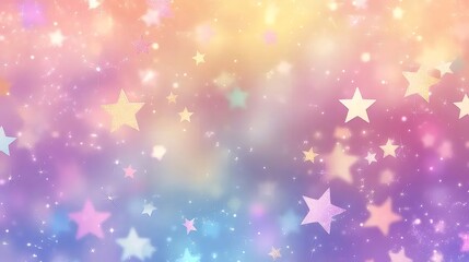 パステル色の背景に金色の星が散りばめられた夢のような雰囲気