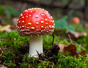 Close-up of a vibrant red mushroom