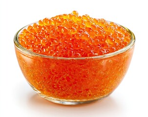Small glass bowl filled with orange-red caviar