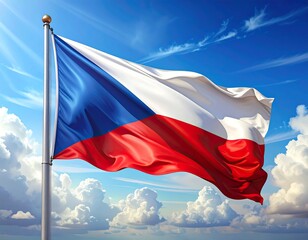 Czech flag waving in a bright sky