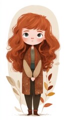 赤毛の女の子が茶色のカーディガンを着ています