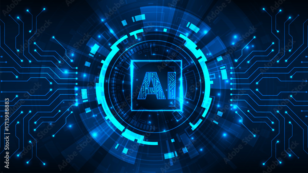 Poster technology artificial internet digital tech circle with line circuit blue background