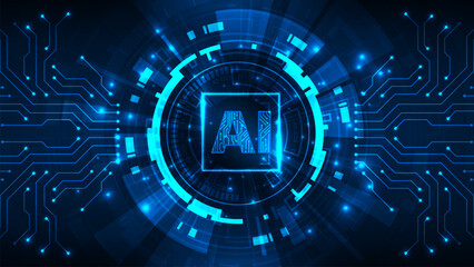 Technology artificial internet digital tech circle with line circuit blue background