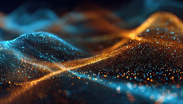 Abstract digital landscape with glowing particles