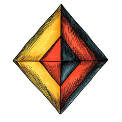 Diamond-shaped, colorful, geometric design