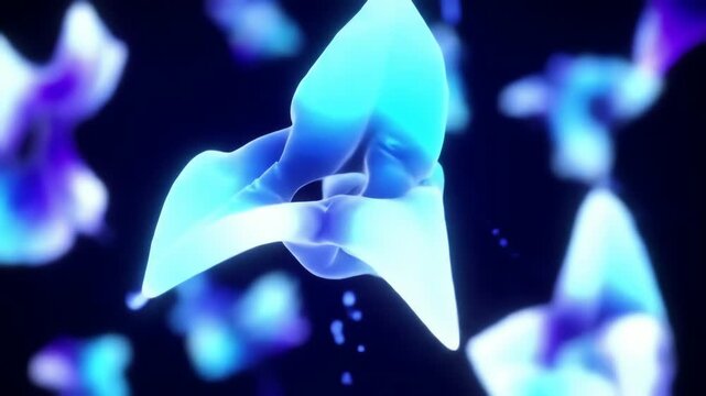 smart drug-delivery molecules changing shape in response to temperature, glowing structures flexing like origami wings