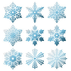 Set of snowflake ornaments with gradient S4