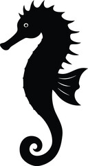 A tribal black dragon silhouette tattoo design with a wild black sea horse illustration