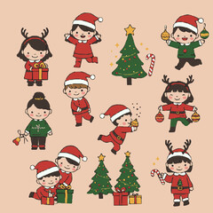 santa claus and elf vector