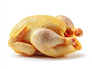 Whole raw chicken, light yellow skin, resting on white background (1)