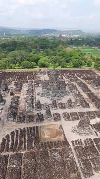Panorama of Candi Sewu Temple, the second largest Buddhist temple complex in Indonesia.
