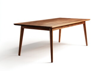 A light brown wooden dining table, rectangular, with simple, straight legs