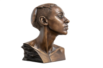 A captivating contemporary bronze bust of a woman, sculpted with intricate detail and a strong, contemplative profile, representing modern artistry and elegance